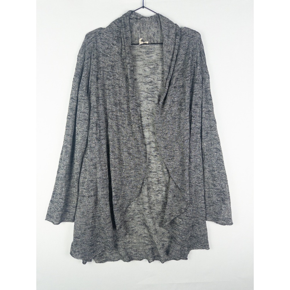 Eileen Fisher Linen Open Front Cardigan Womens L Gray Marled Draped Quiet Luxury